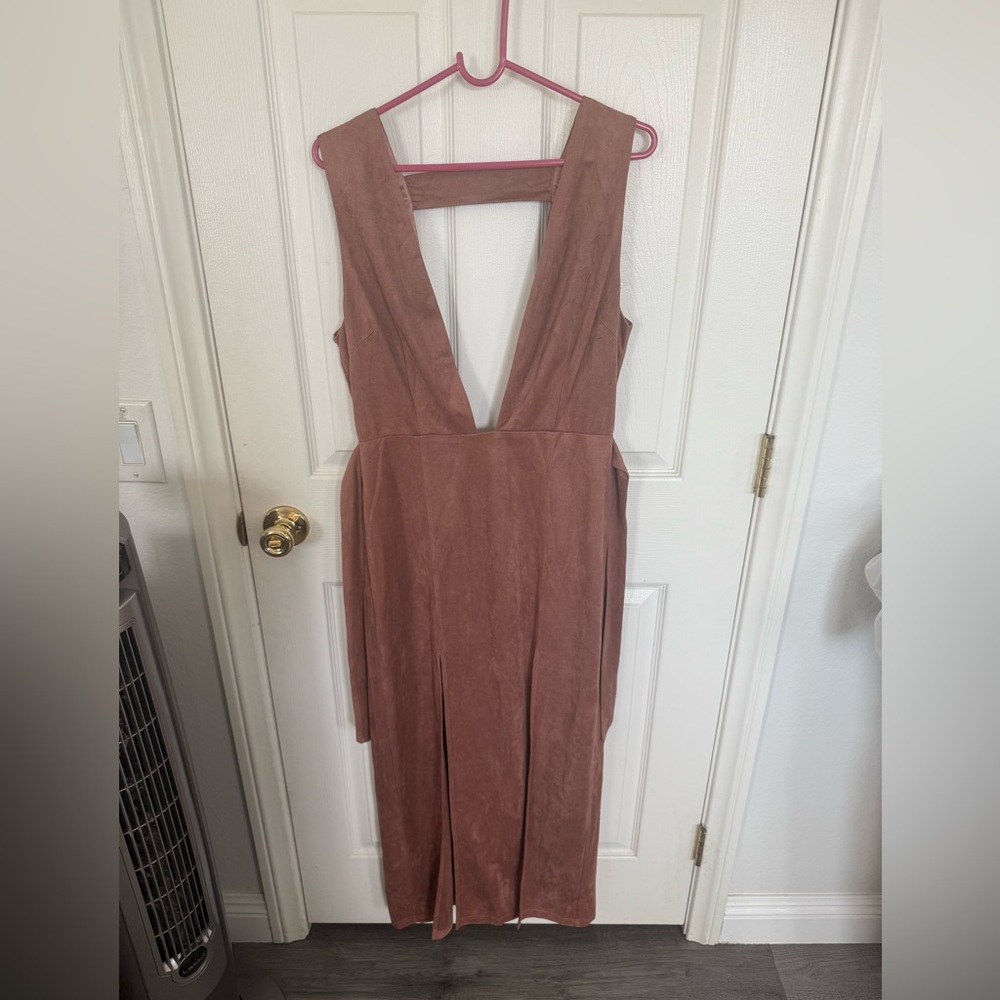 Hommage brown suede dress